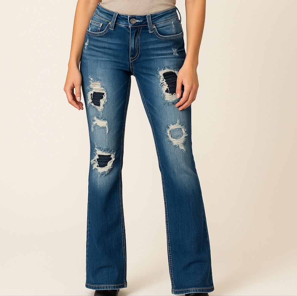Miss Me Distressed Straight Leg Jeans 29 Flap Pockets